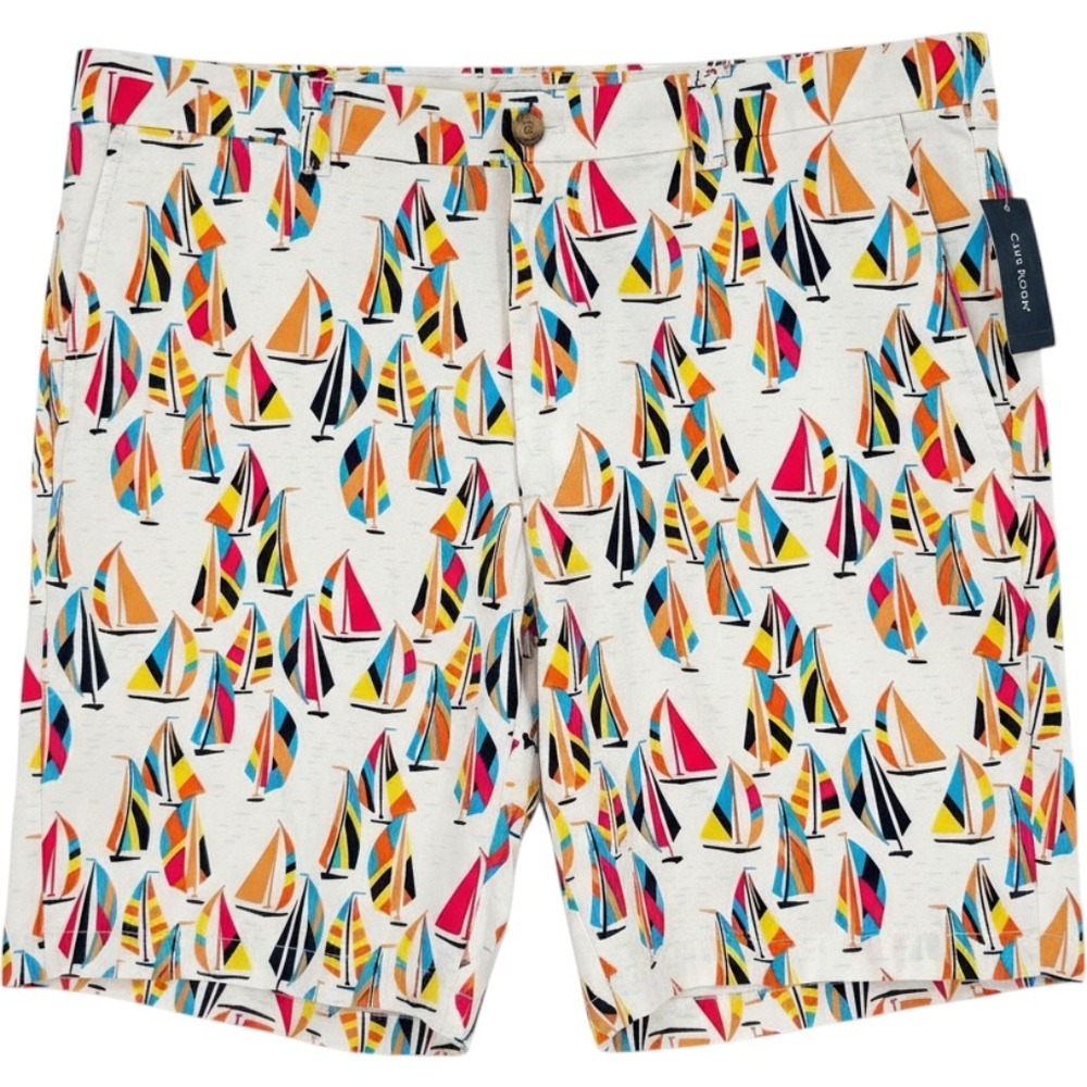 Club Room Sailboat Flat Front Shorts Men 36 White Coastal Classic Preppy Stretch